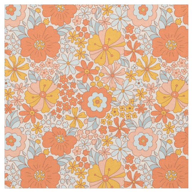 Orange Retro Blume Muster Stoff (Nahaufnahme)