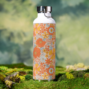 Orange Retro Blume Muster Trinkflasche