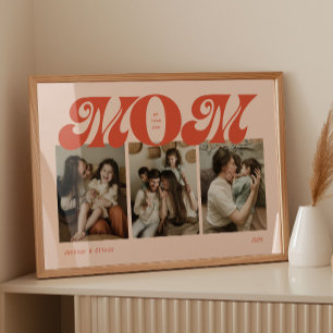 Orange Retro Bold Mom 3 Foto Collage Poster