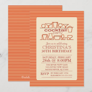 Orange Retro-Cocktail-Geburtstagsfeier Einladung