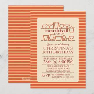 Orange Retro Cocktail Geburtstagsparty Einladung