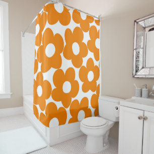 Orange Retro Daisies #1 #decor #art Duschvorhang