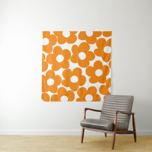 Orange Retro Daisies #1 #decor #art Wandteppich