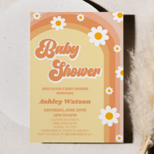 Orange Retro Daisy Blume Babydusche Einladung