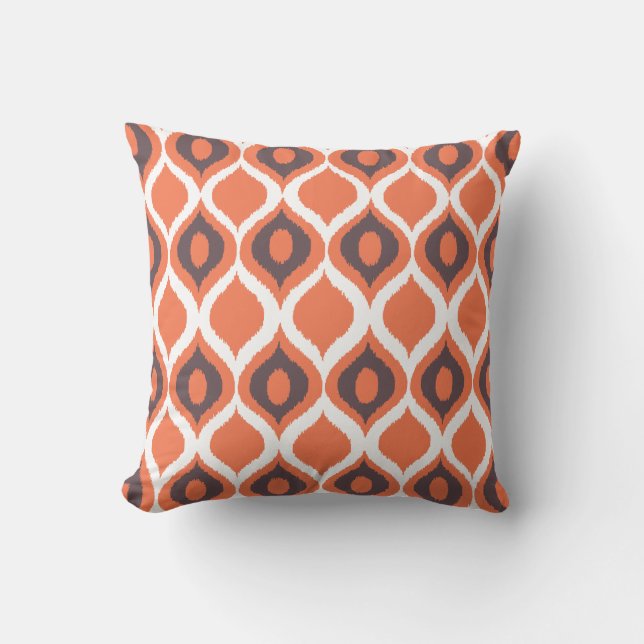 Orange Retro Geometric Ikat Tribal Print Pattern Kissen (Vorderseite)