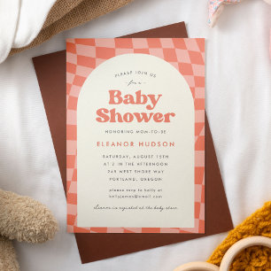 Orange Retro Groovy 70er Checkerboard Babydusche Einladung