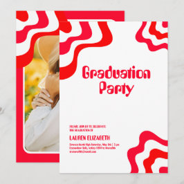 Orange Retro Groovy Foto Abitur Einladung