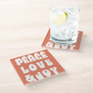 Orange Retro Groovy Frieden Liebe Freude Urlaub Glasuntersetzer