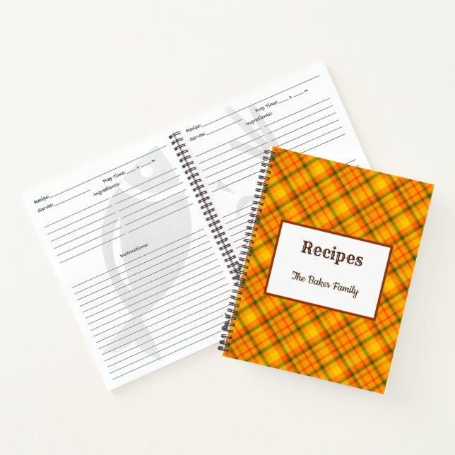 Orange Retro Kariert Editable Rezept Notebook Notizbuch (Innenseite)