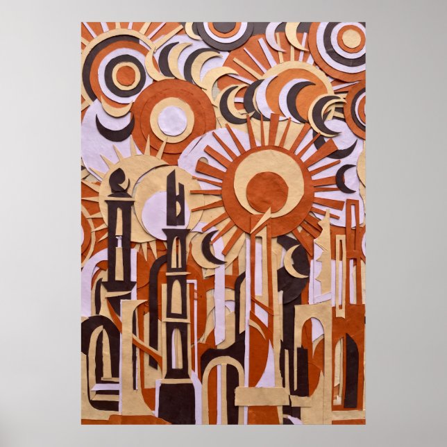 Orange Retro-Kreise Abstrakter Poster (Vorne)
