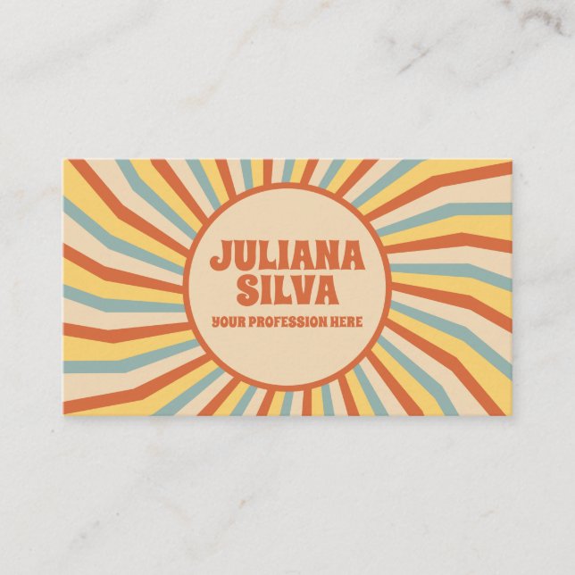 Orange Retro Line mit QR Business Card Visitenkarte (Vorderseite)