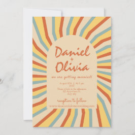 Orange Retro Line mit QR Wedding Einladung