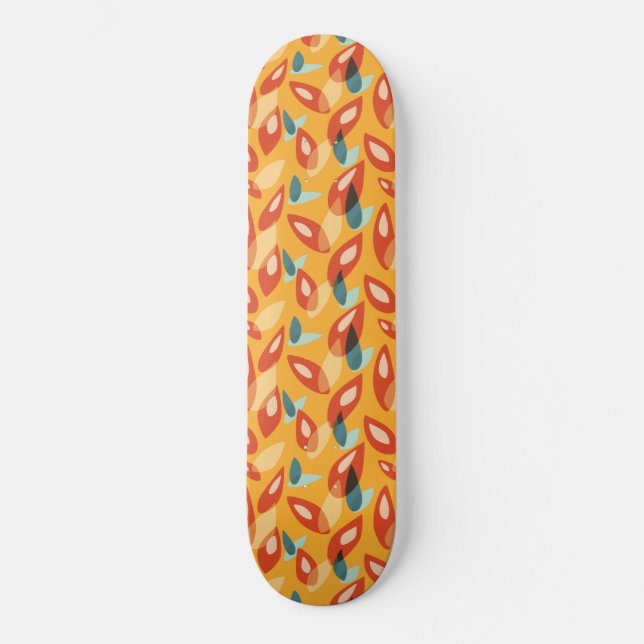 Orange Retro Moderne geometrische Blätter 70er Mus Skateboard (Vorderseite)