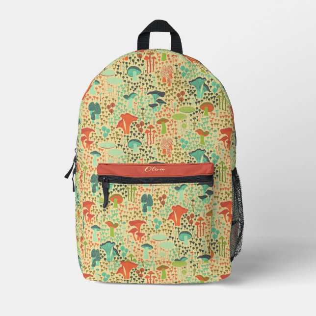 Orange Retro Mushroom Bedruckter Rucksack (Vorderseite)