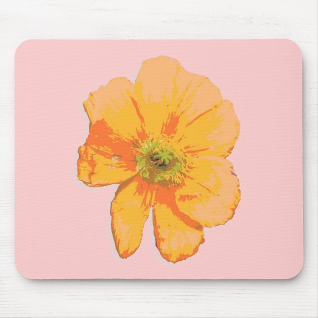 Orange Retro/PopArt-Blume Mousepad (Vorne)