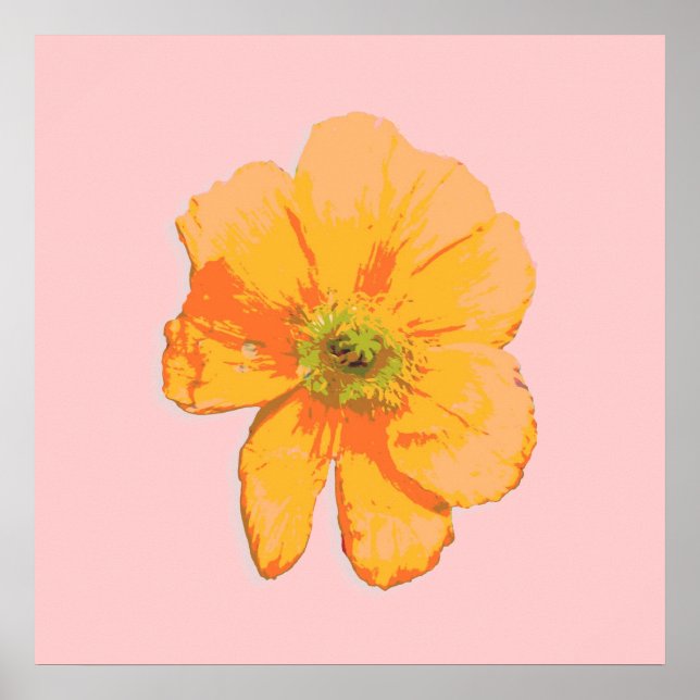 Orange Retro/PopArt-Blume Poster (Vorne)