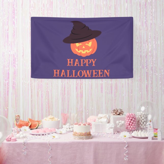 Orange Retro Pumpkin Happy Halloween Party Banner (Party)