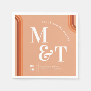 Orange Retro-Siebzigerjahre-Streifen Hochzeitsmo Serviette