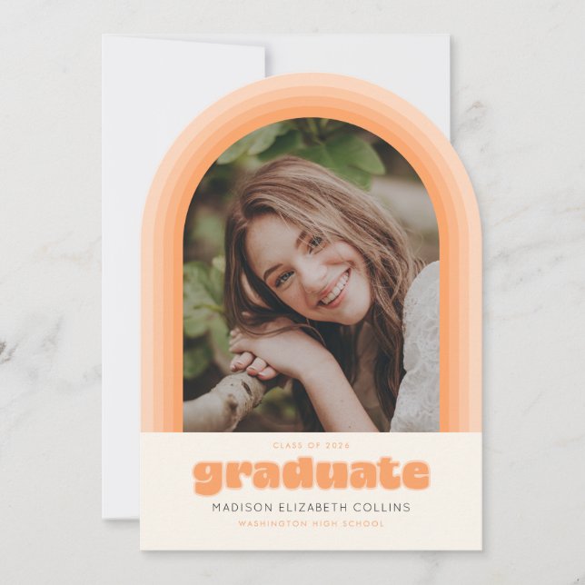 Orange Retro Striped Arch Graduation Announcement Einladung (Vorderseite)