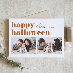 Orange Retro Typografie Happy Halloween Zwei Foto Feiertagskarte
