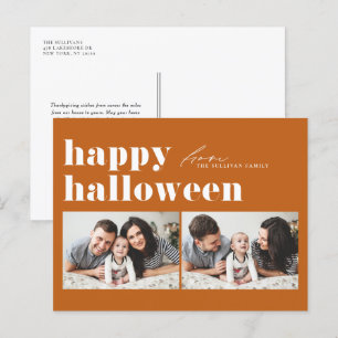 Orange Retro Typografie Happy Halloween Zwei Foto Feiertagspostkarte