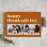 Orange Retro Typografie Happy Thanksgiving Foto Folien Feiertagskarte<br><div class="desc">Alles Gute zum Erntedankfest! Senden Sie Erntedank Grüße an Familie und Freunde mit dieser benutzerdefinierbaren Foto Erntedank Karte. Es zeichnet sich durch Retro-fett Typografie aus. Personalisieren Sie diese,  indem Sie Ihre Daten hinzufügen. Diese Goldfolie-Erntedank-Karte ist auf anderen Cardstock erhältlich. Matching-Elemente sind verfügbar.</div>