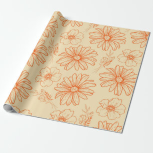 Orange Retro Vintages Y2K Blume Muster Geschenkpapier