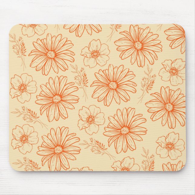 Orange Retro Vintages Y2K Blume Muster Mousepad (Vorne)