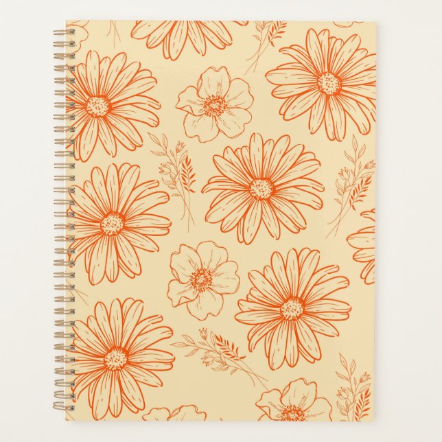 Orange Retro Vintages Y2K Blume Muster Planer (Vorderseite)