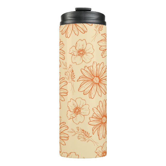 Orange Retro Vintages Y2K Blume Muster Thermosbecher (Vorderseite)
