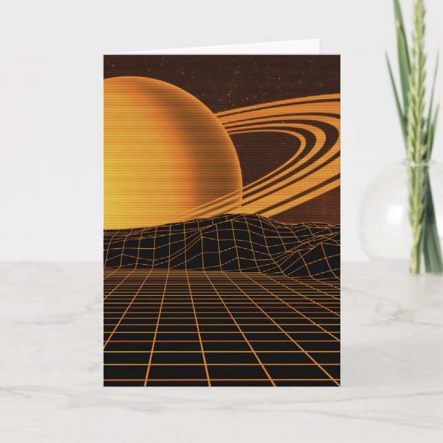 Orange Retrowave Grußkarte Feiertagskarte (Vorderseite)