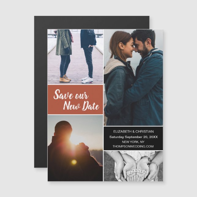 Orange Rettete unser neues Date Foto Ändern Sie da Magneteinladung (Vorne/Hinten)