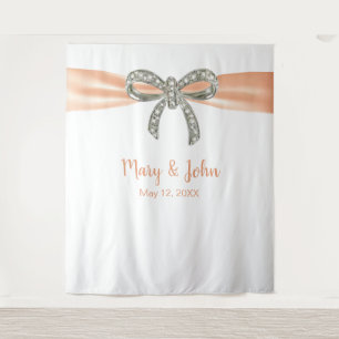 Orange Ribbon Diamond Bow Wedding Background Wandteppich
