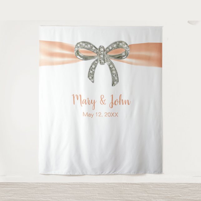 Orange Ribbon Diamond Bow Wedding Background Wandteppich (Vorderseite)