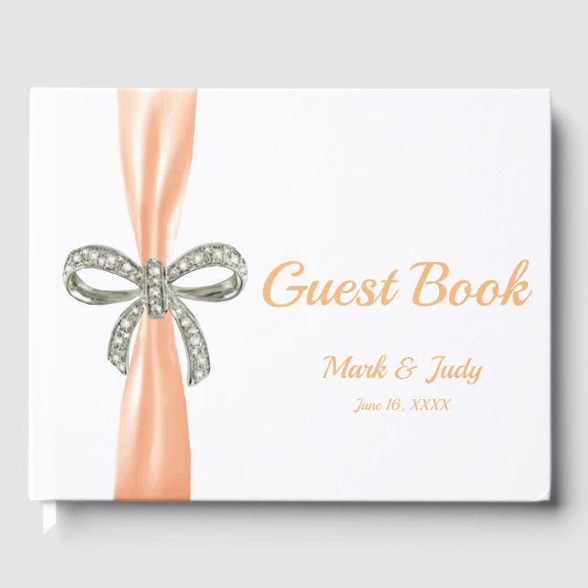 Orange Ribbon Diamond Bow Wedding Guestbook Gästebuch (Vorderseite)