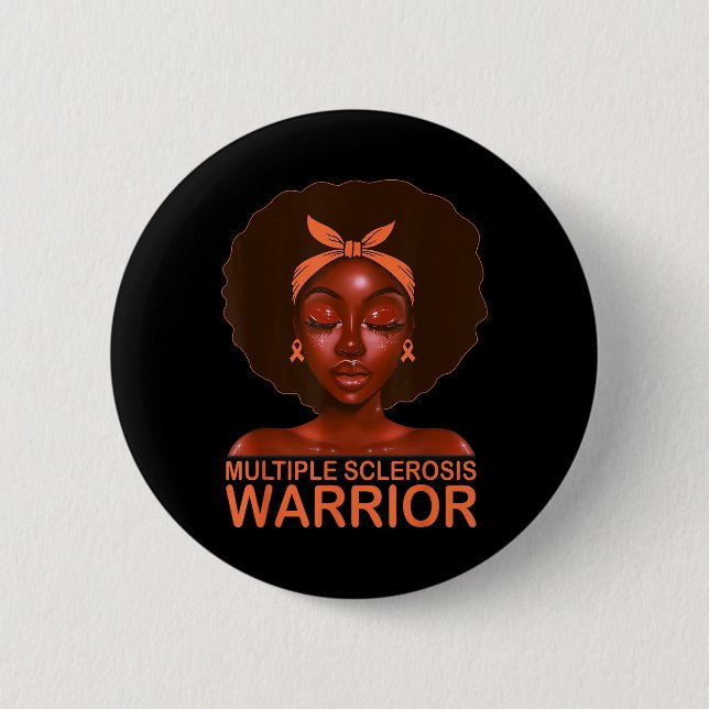 Orange Ribbon Frau Awareness Warrior Black Afro Button (Vorderseite)