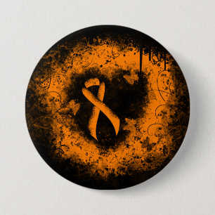 Orange Ribbon Grunge Herz Button