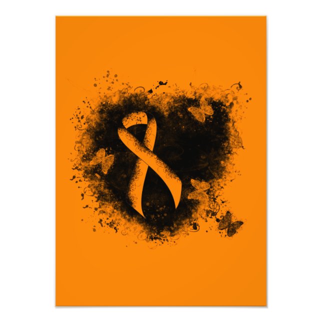 Orange Ribbon Grunge Herz Fotodruck (Vorne)