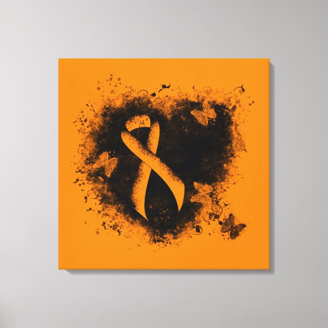 Orange Ribbon Grunge Herz Leinwanddruck (Vorderseite)