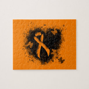 Orange Ribbon Grunge Herz Puzzle