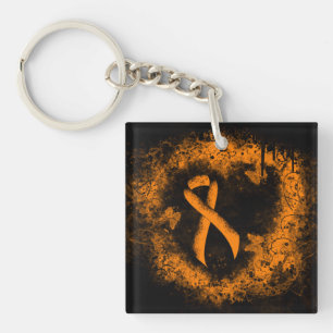 Orange Ribbon Grunge Herz Schlüsselanhänger