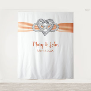Orange Ribbon Infinity Heart Wedding Background Wandteppich