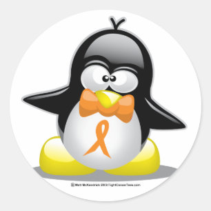 Orange Ribbon Penguin Runder Aufkleber