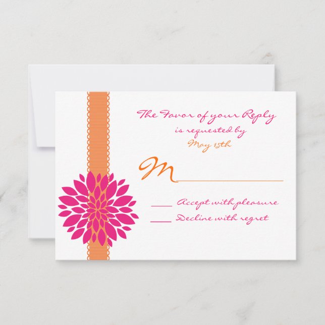 Orange Ribbon Pink Blume Hochzeit RSVP Replik Kart (Vorderseite)