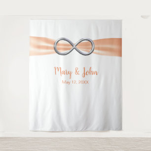 Orange Ribbon Silver Infinity Wedding Background Wandteppich