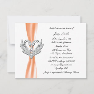 Orange Ribbon Silver Swan Bridal Dusche Einladung