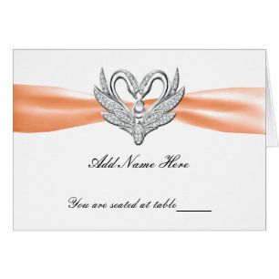 Orange Ribbon Silver Swans Falttable Platzkarte