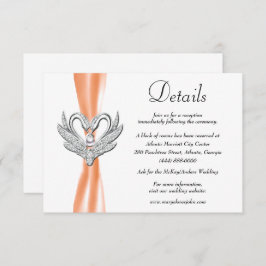 Orange Ribbon Silver Swans Hochzeitdetails Begleitkarte