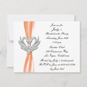Orange Ribbon Silver Swans Junggeselinnen-Abschied Einladung