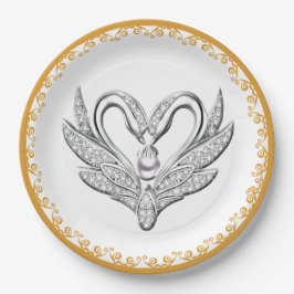 Orange Ribbon Silver Swans Papierplatte Pappteller